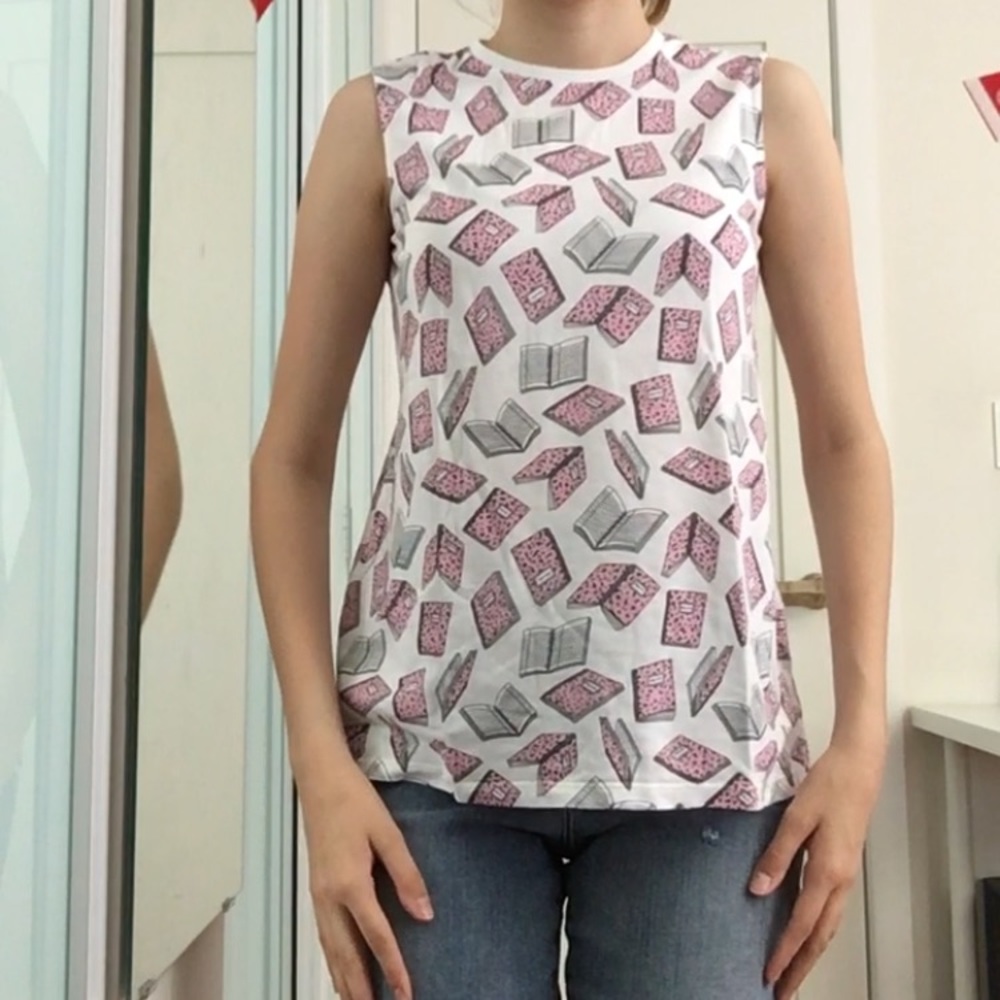 Uniqlo Pink Composition Book Patterned Tank Top